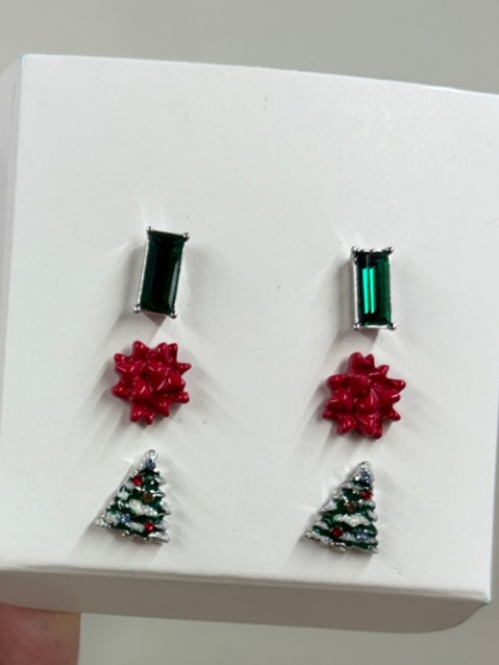 NEW Origami Owl Christmas Earring Set: Green Rectangle, Red Bow & Christmas Tree
